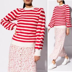 NWT GANNI SWEATER L RED WHITE STRIPED ALPACA WOOL FESTIVE CHRISTMAS HOLIDAYS